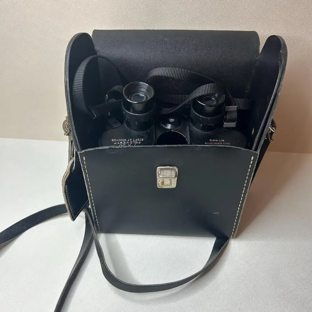 Vintage Tasco 7x35 Binoculars with Hard Bell and Howell Leather Case
